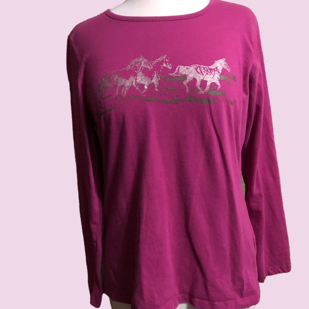 Pink long sleeve T-shirt with horses